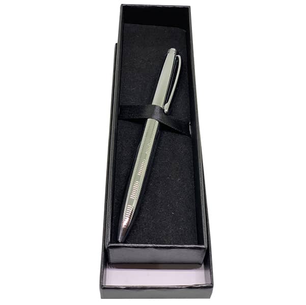 Bolígrafo metal plateado con estuche