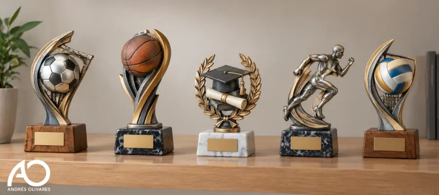 Dos trofeos de resina personalizados con el emblema de la Policía Nacional sobre base de mármol, fabricados con máxima precisión en nuestra tienda de trofeos en Málaga.